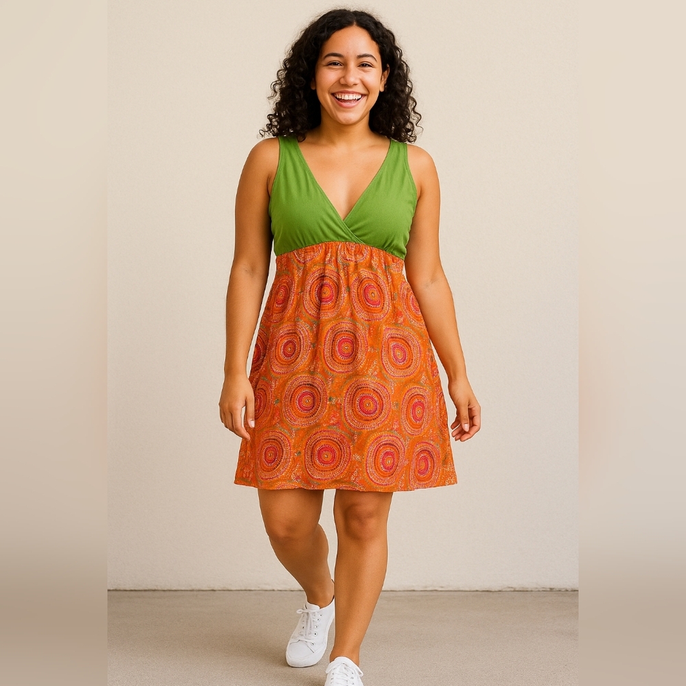Green and Orange Patterned Dress Size L/XL